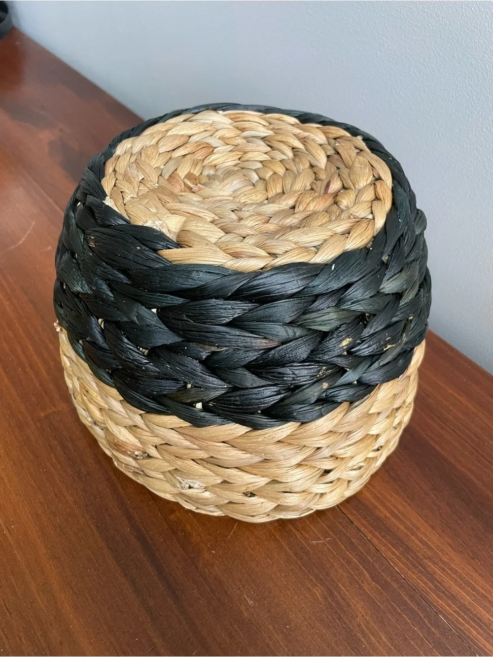 Handwoven Two-Tone Seagrass Storage Basket - Natural and Black